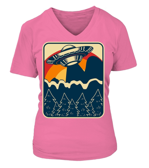 Vintage UFO Alien mountain 2 V-neck T-Shirt Woman