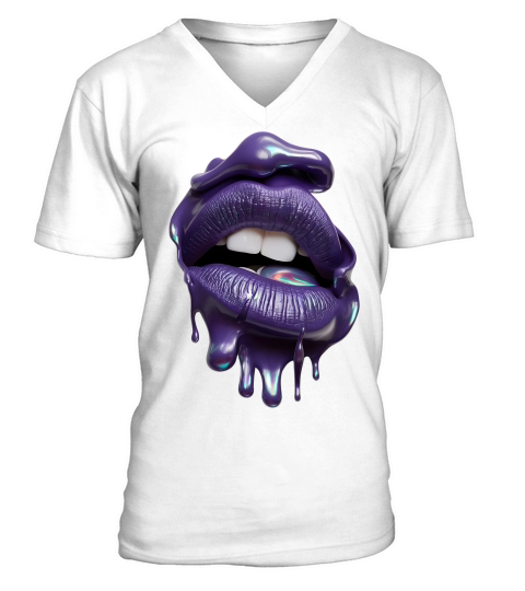 Womens Honey Glazed Lips 28 V-Neck T-shirt