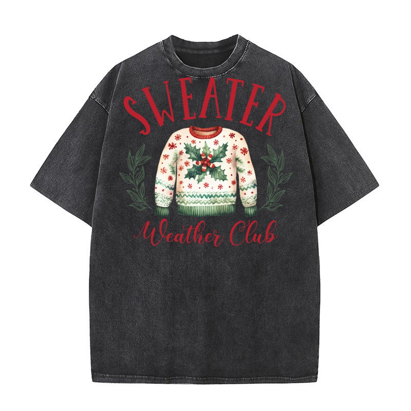 Christmas Sweater weather club Washed T-Shirt