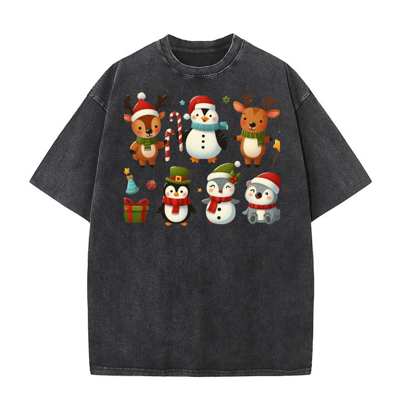 Funny Christmas Animal clipart (5) Washed T-Shirt