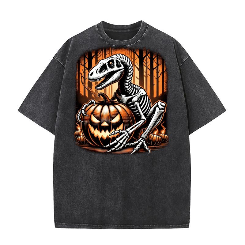Halloween Dinosaur Skeleton 06 Washed T-Shirt