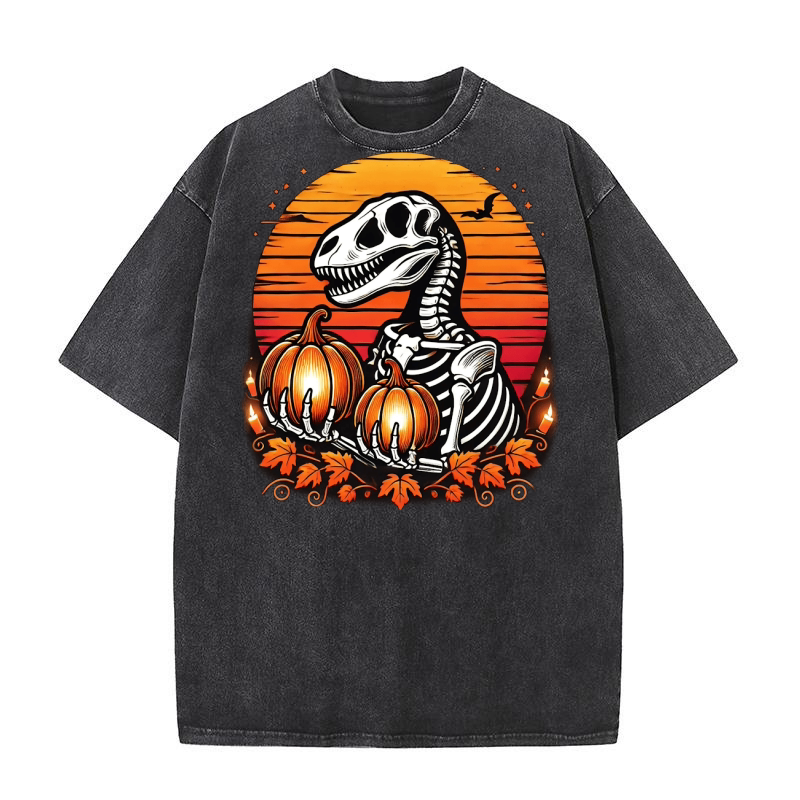 Halloween Dinosaur Skeleton 09 Washed T-Shirt