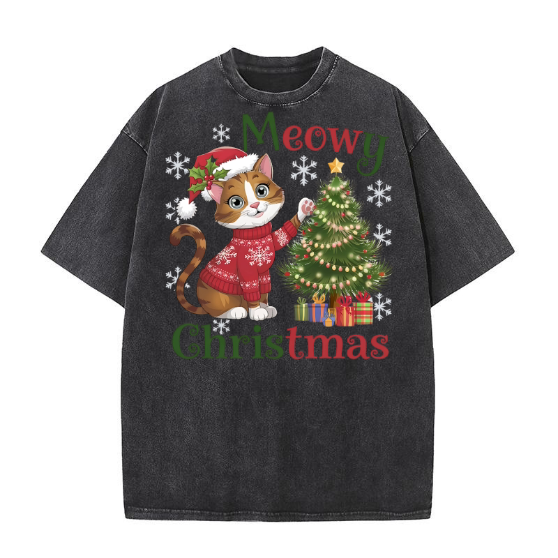 Meowy Christmas 4 Washed T-Shirt