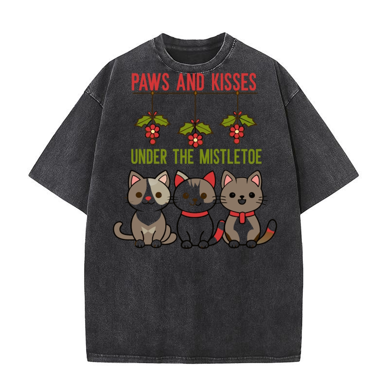 Paws and kisses under the mistletoe Washed T-Shirt