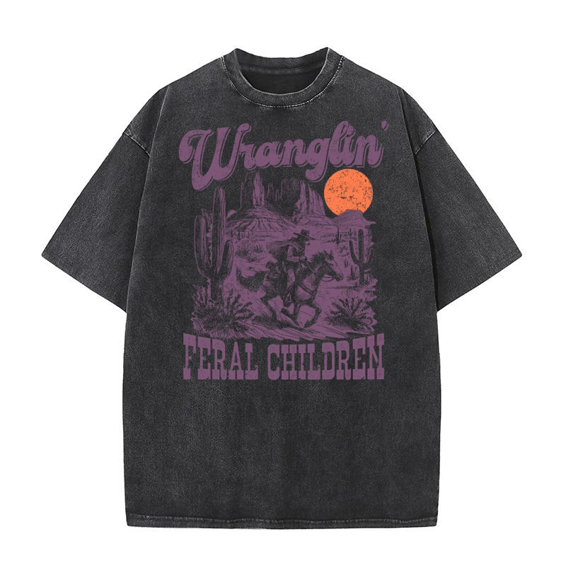 Raccoon Cowboy L Purple Washed T-Shirt