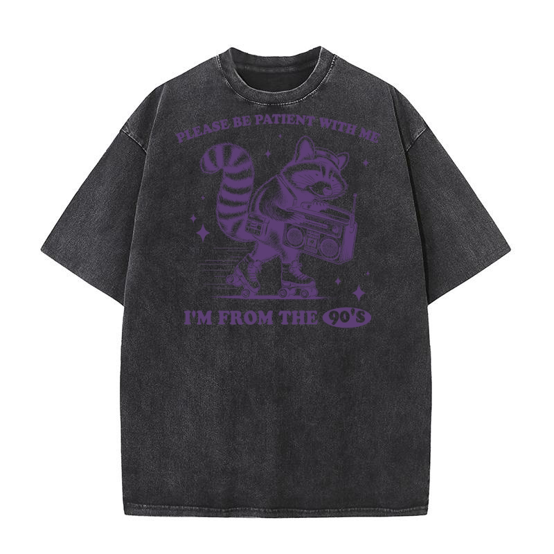 Raccoon Roller Skate Vintage Radio L Violet Washed T-Shirt