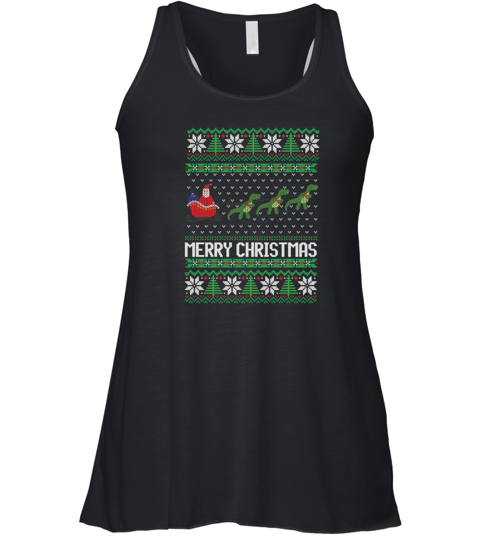 Christmas Dinosaur Sleigh ugly Women's Flowy Tank Top