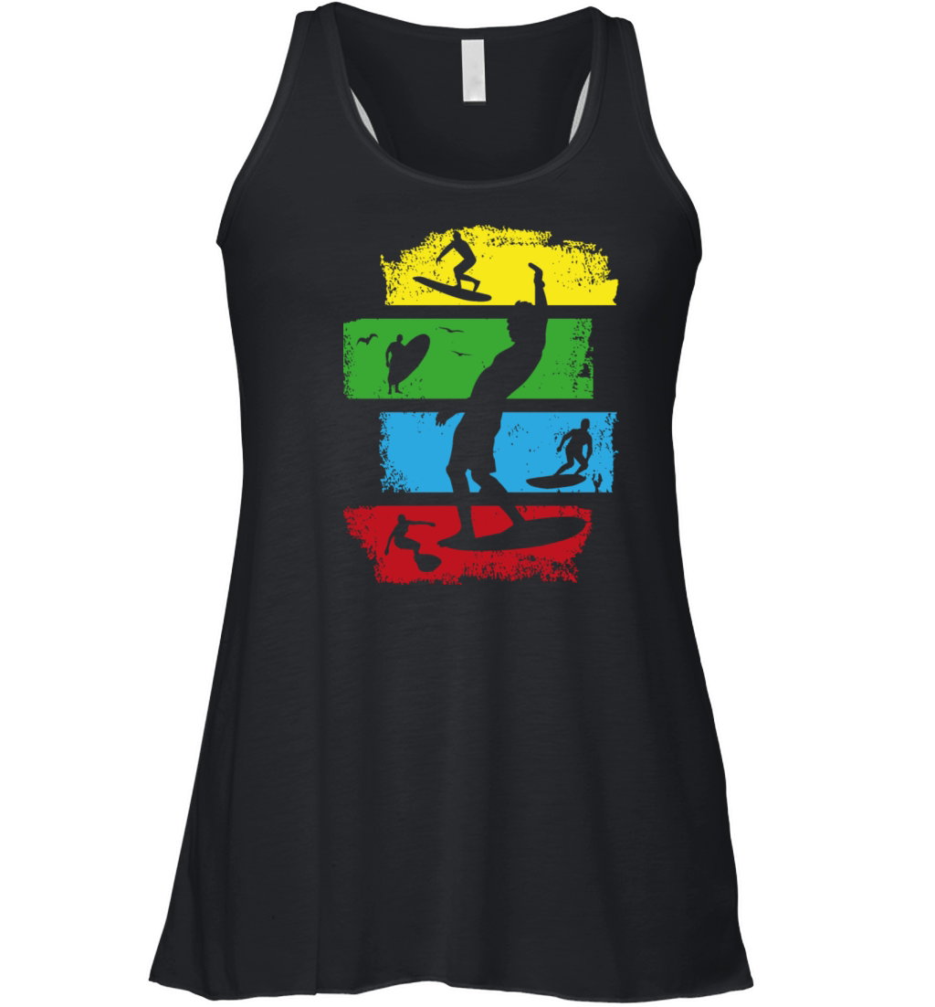 surf surfer surfing retro vintage stripes dark Women's Flowy Tank Top