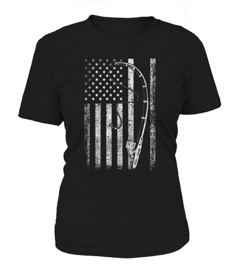 American Flag Fishing Rod Patriotic For Fisherman Women's T-Shirt