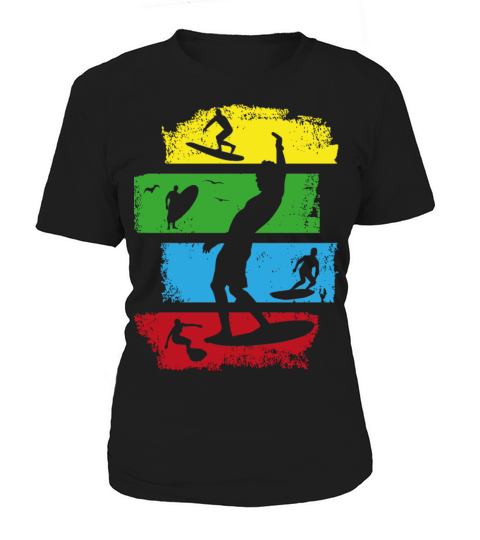 surf surfer surfing retro vintage stripes dark Women's T-Shirt