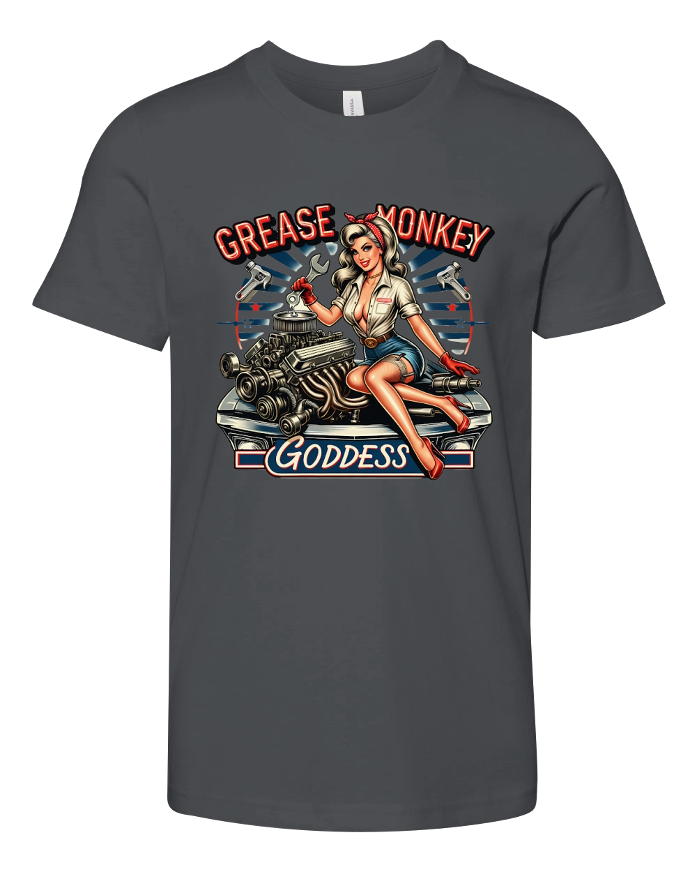 Retro Vintage grease monkey goddess Youth Unisex Jersey Tee