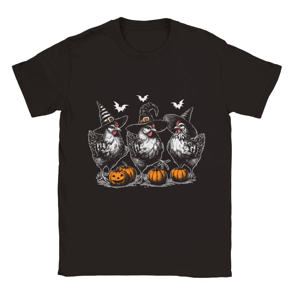 Chicken Witches Funny Halloween D Color Classic Kids Crewneck T-shirt