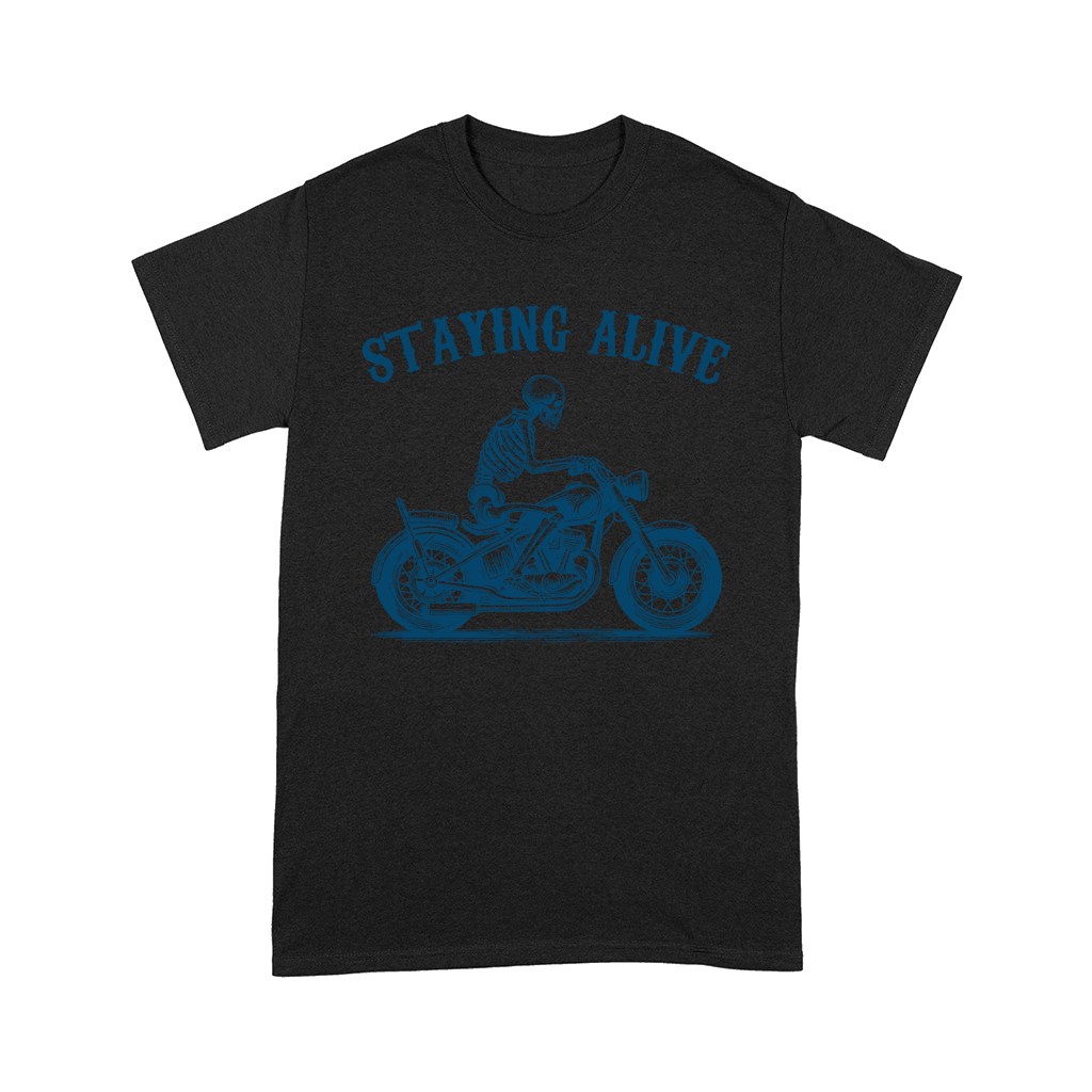 Staying Alive Skeleton riding Motorcycle L V2 Blue Comfort T-shirt