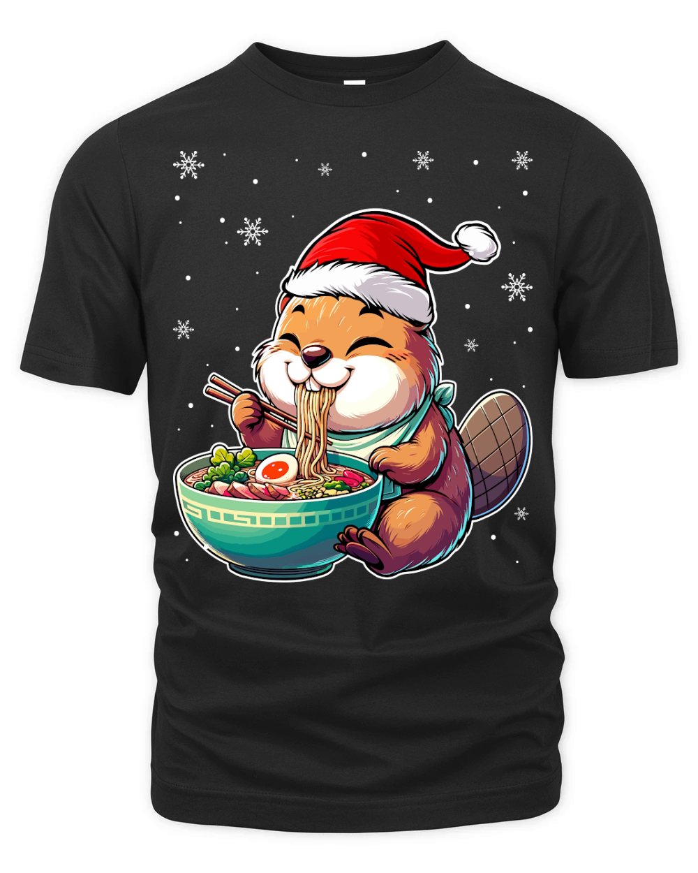 adorable beaver eating ramen wearing santa hat 1 Organic Unisex T-shirt
