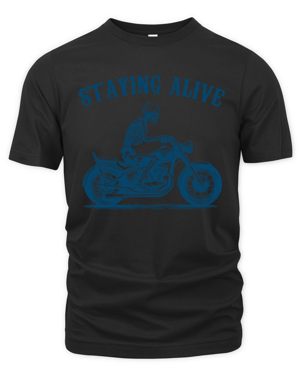 Staying Alive Skeleton riding Motorcycle L V2 Blue Organic Unisex T-shirt