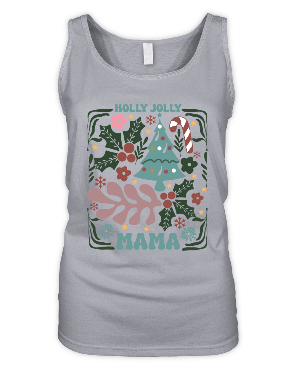 Holly Jolly Mama Christmas Retro Boho Floral Christmas Tree 2 Organic Women's Tank Top