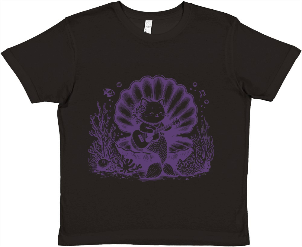 Cat Mermaid Playing Guitar L Violet Premium Kids Crewneck T-shirt