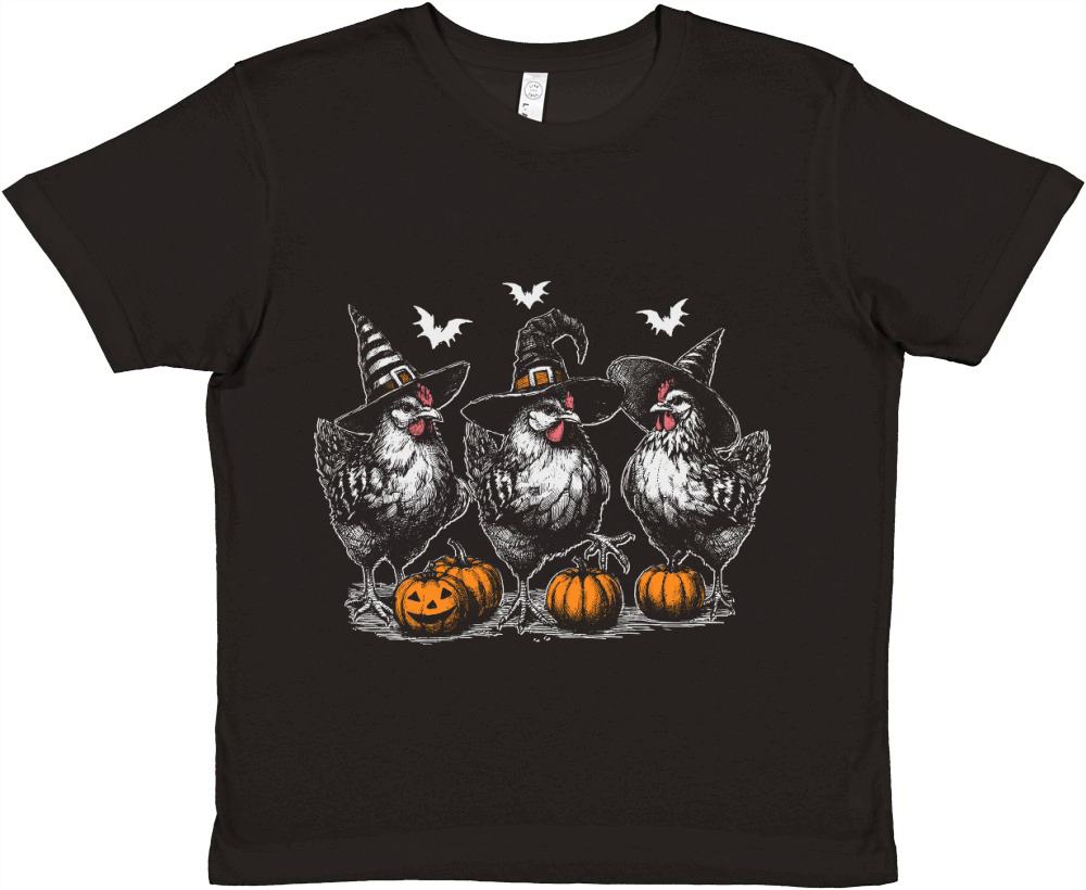 Chicken Witches Funny Halloween D Color Premium Kids Crewneck T-shirt