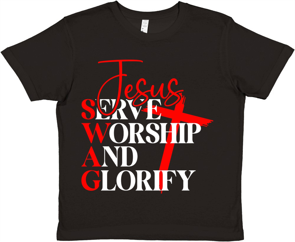 Jesus Serve Worship And Glorify Premium Kids Crewneck T-shirt
