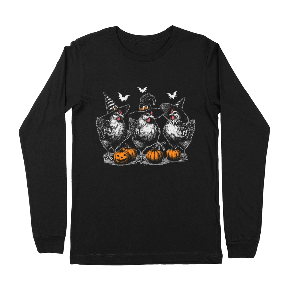 Chicken Witches Funny Halloween D Color Premium Long Sleeve