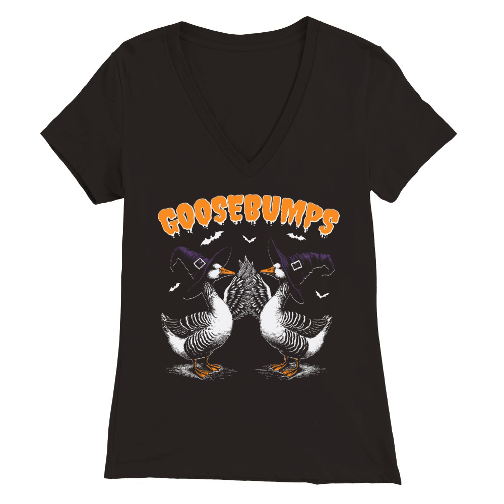 0502 Goosebumps Halloween Witch Goose D Color Premium Womens V-Neck T-shirt
