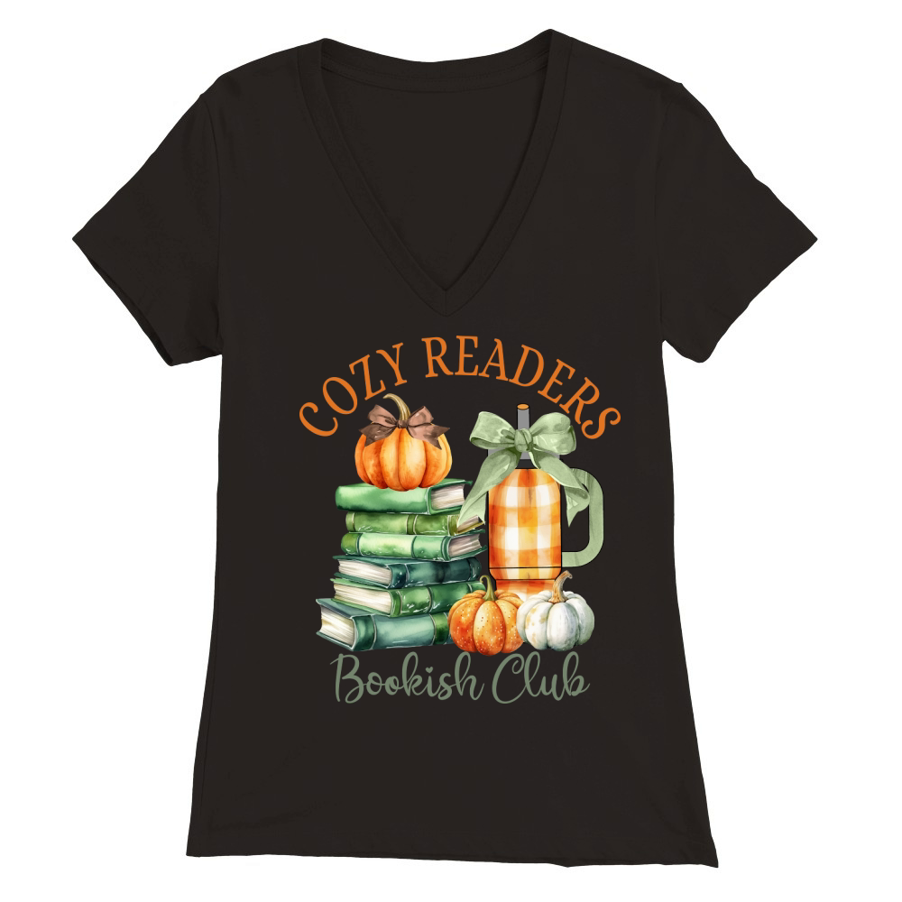 Fall Coquette Cozy Readers Bookish Club Premium Womens V-Neck T-shirt