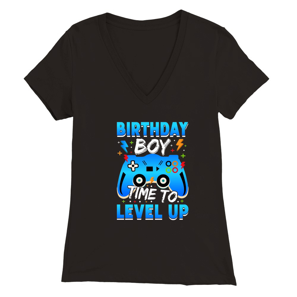 Level Up Birthday Boy Video Game Premium Womens V-Neck T-shirt