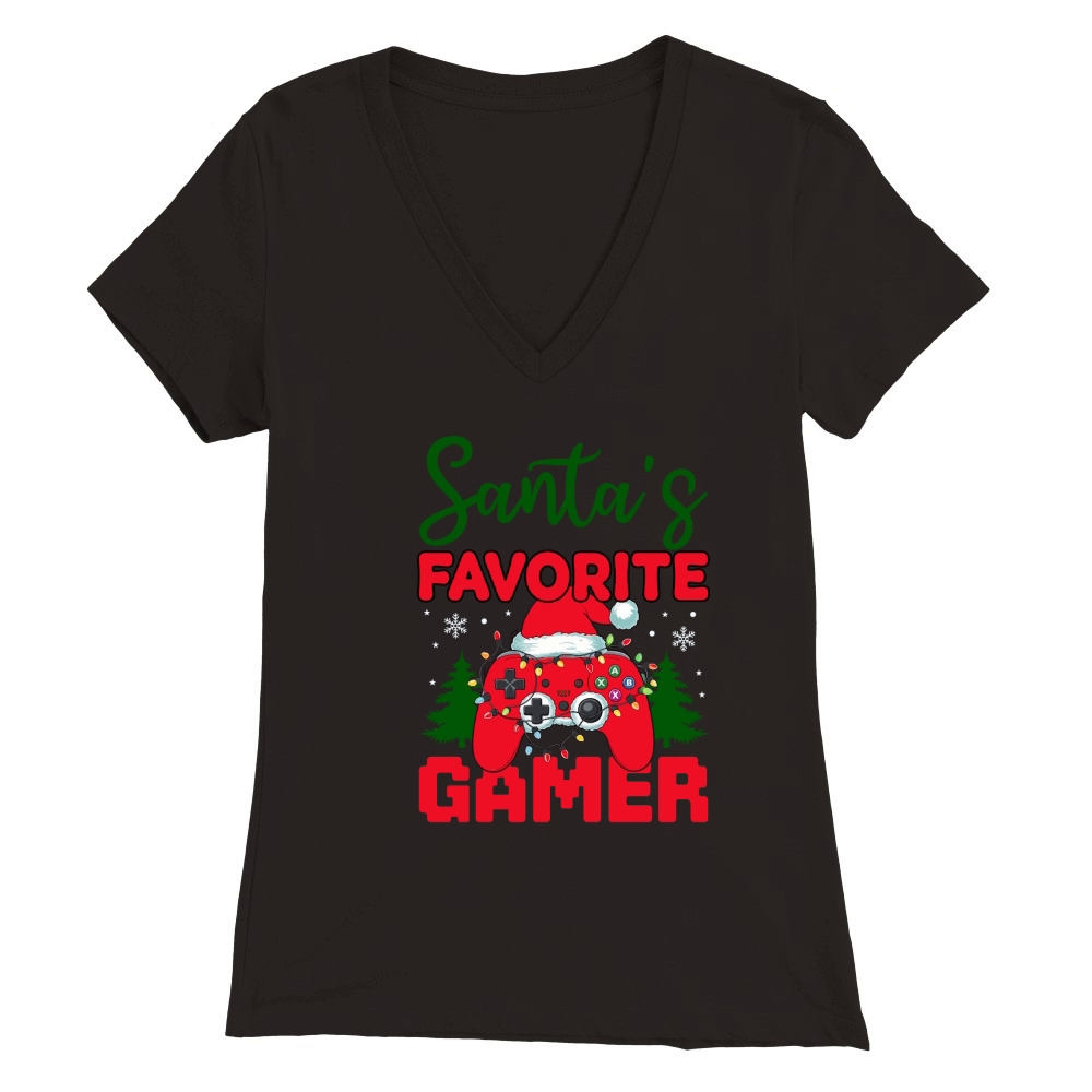 Santas Favorite Gamer 5 Premium Womens V-Neck T-shirt