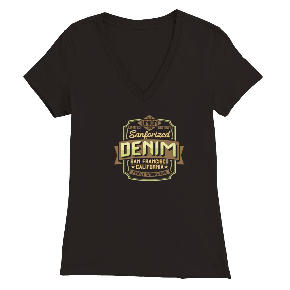 Vintage Denim Logo Premium Womens V-Neck T-shirt