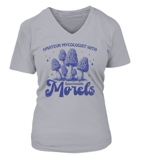 Amateur Mycologist with Morels L vBlue GR V-neck T-Shirt Woman