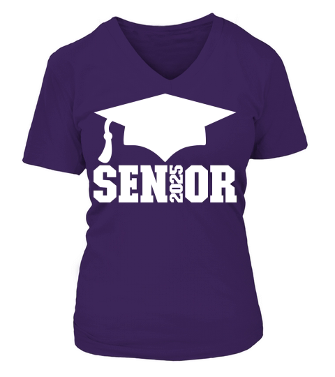 Senior 2025 with cap white V-neck T-Shirt Woman