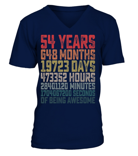54th Birthday Shirt Vintage Retro Countdown V-Neck T-shirt