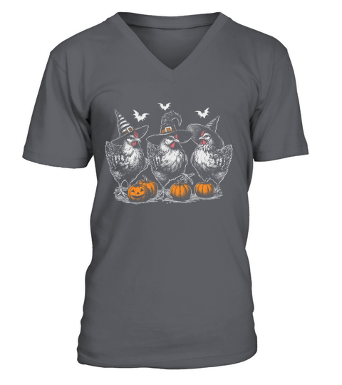 Chicken Witches Funny Halloween D Color V-Neck T-shirt