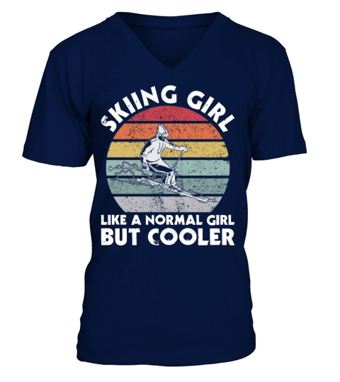 Vintage Skiing Girl Like A Normal Girl But Cooler V-Neck T-shirt