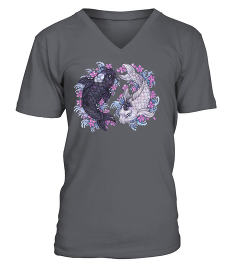 Yin Yang Koi Fish with sakura flowers V-Neck T-shirt