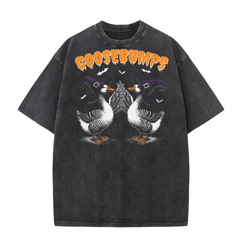 0502 Goosebumps Halloween Witch Goose D Color Washed T-Shirt