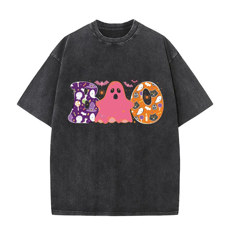 Boo Ghost Halloween Retro Washed T-Shirt