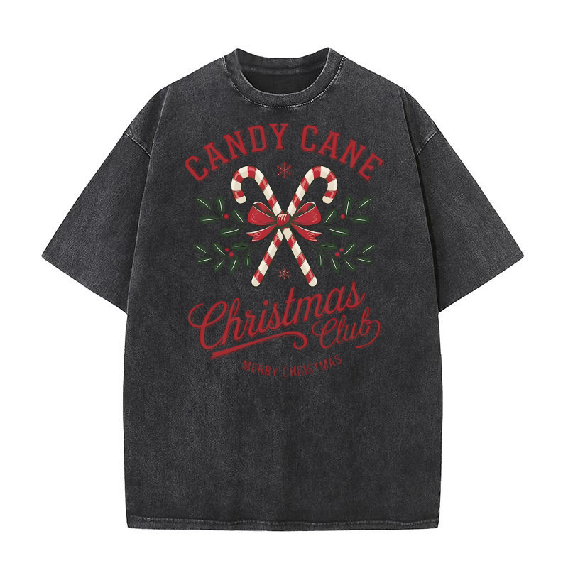 Candy Cane Christmas Club clipart Washed T-Shirt
