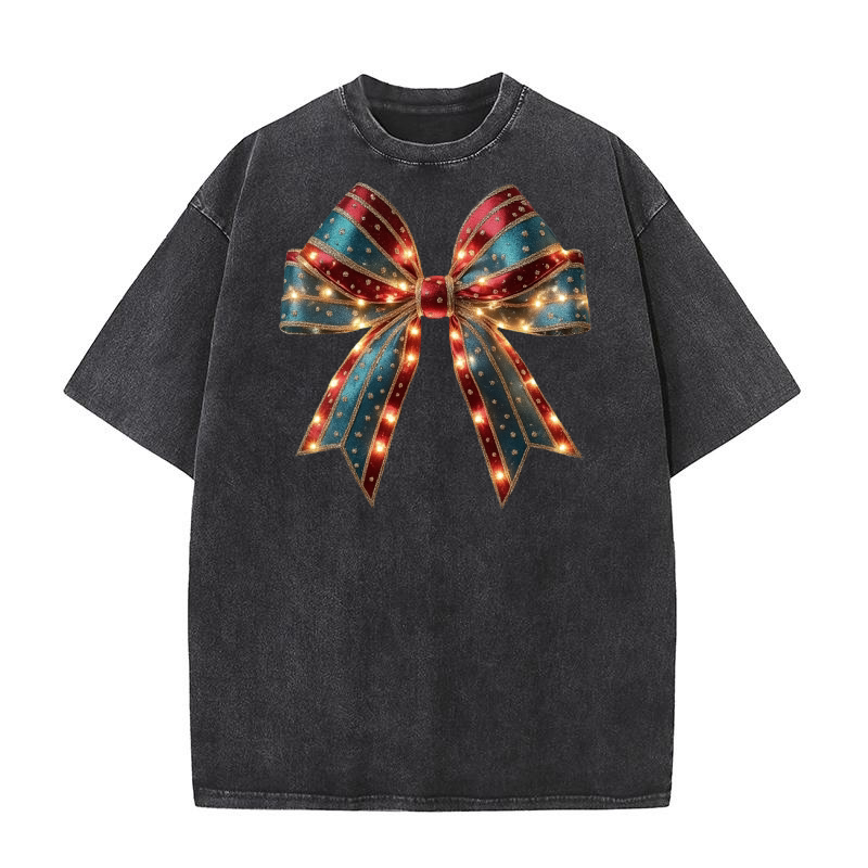 Christmas Light Bow 5 Washed T-Shirt