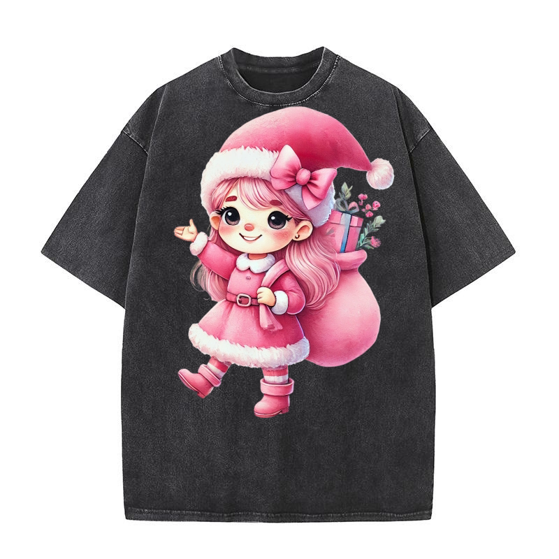 Cute Pink Christmas Coquette Gnome 05 Washed T-Shirt