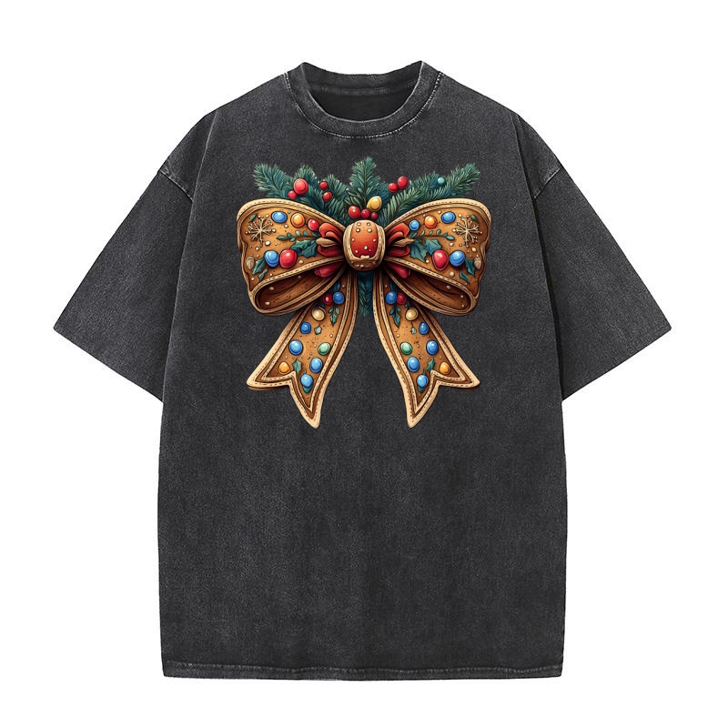 Gingerbread Coquette Bow Christmas 6 Washed T-Shirt