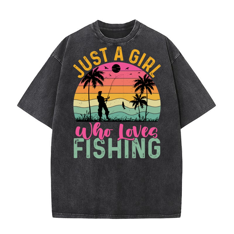 Just a Girl Who Loves Fishing (1) Washed T-Shirt