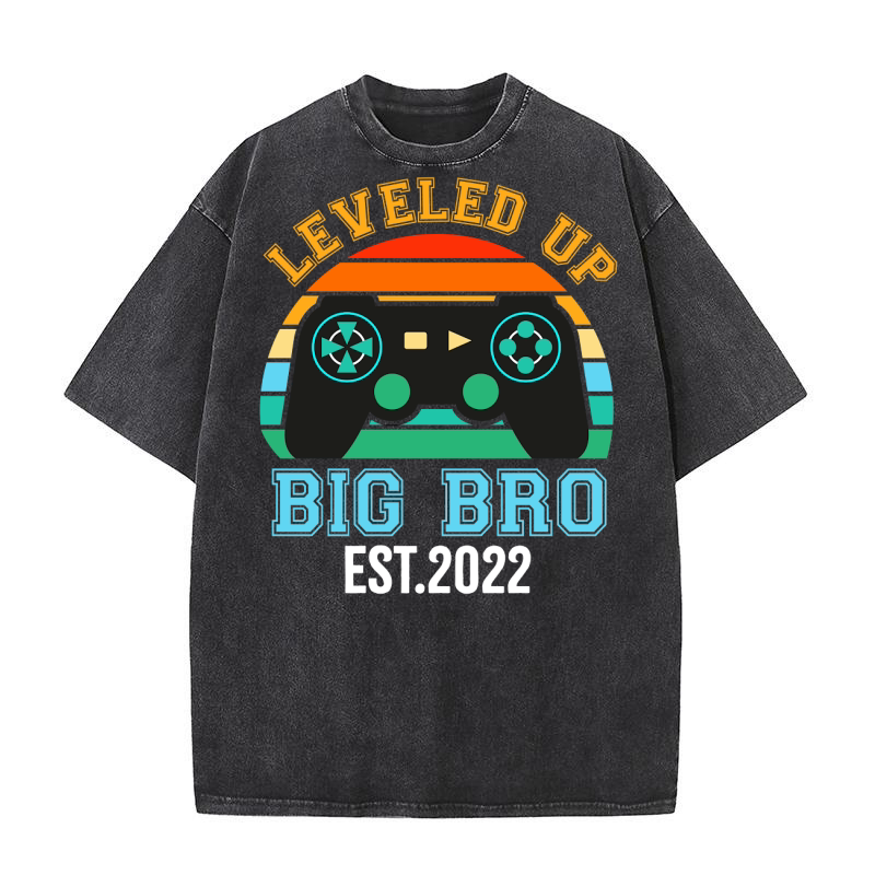Leveled Up Big Bro Est 2022 Washed T-Shirt