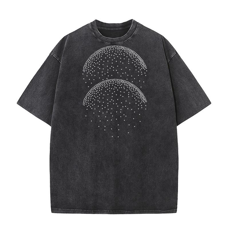Pattern Rhinestone Templates Washed T-Shirt