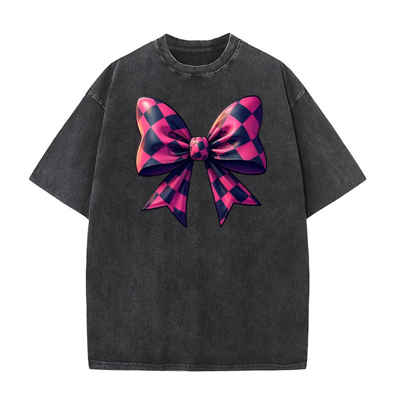 Pink and Black  Bow Washed T-Shirt