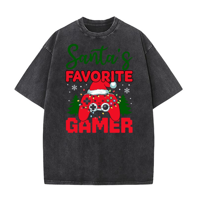 Santas Favorite Gamer 5 Washed T-Shirt