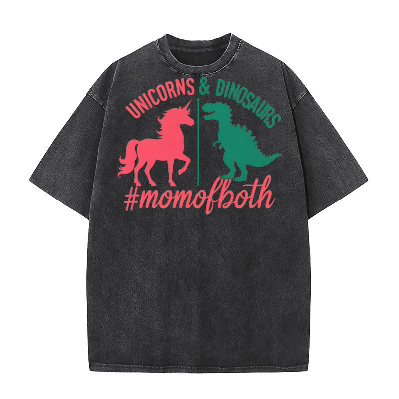 Unicorns And Dinosaurs #momofboth 02 Washed T-Shirt