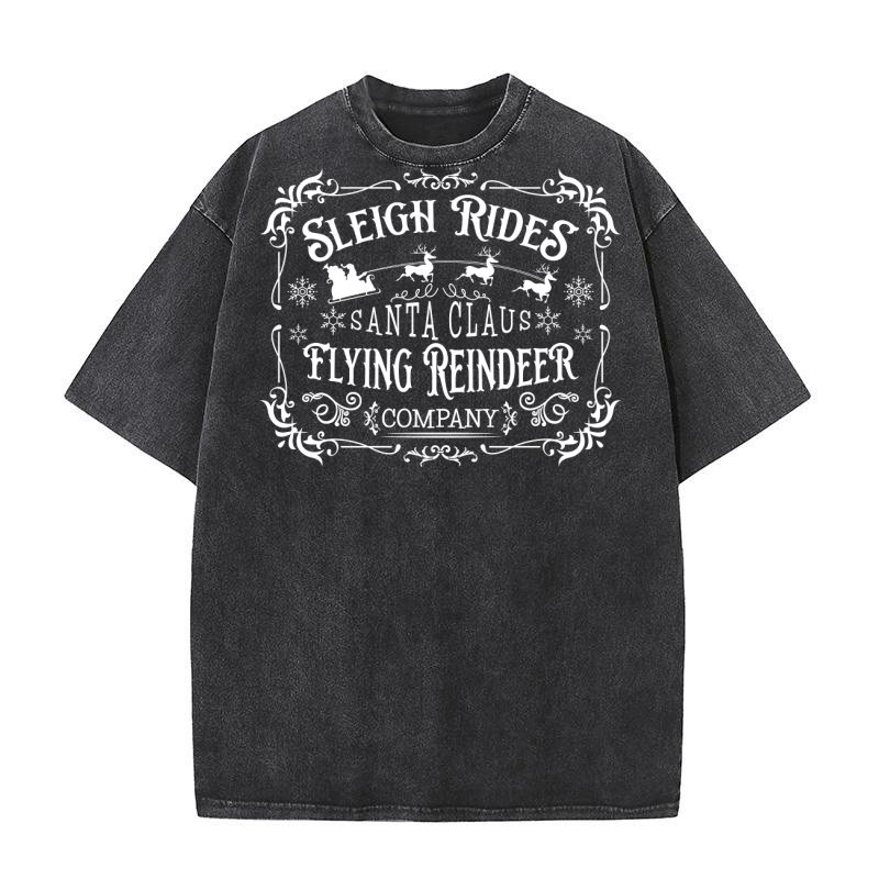 Vintage Christmas Sign Santa Claus flying Reindeer SVG white300 Washed T-Shirt