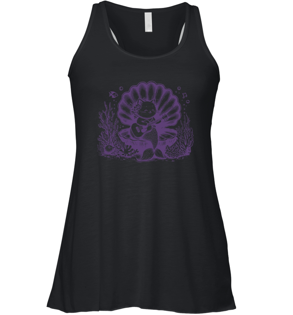 Cat Mermaid Playing Guitar L Violet Women's Flowy Tank Top