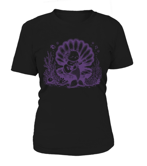 Cat Mermaid Playing Guitar L Violet Women's T-Shirt